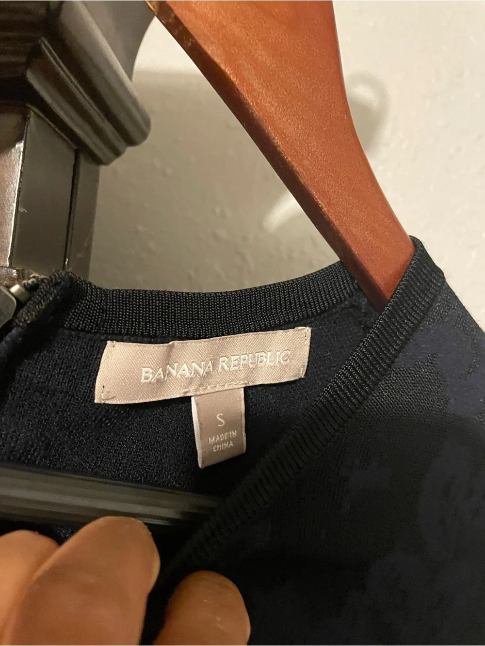 Banana Republic Black Long-Sleeve Cropped Top with Subtle Floral Jacquard